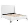 Benjara Mabe King Size Bed, Wingback Curved Headboard, White Fabric Upholstery view 1