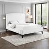 Benjara Mabe King Size Bed, Wingback Curved Headboard, White Fabric Upholstery view 2