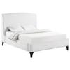 Benjara Mabe King Size Bed, Wingback Curved Headboard, White Fabric Upholstery view 4