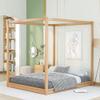 Queen Size Canopy Platform Bed with Support Legs,Natural view 1