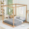 Queen Size Canopy Platform Bed with Support Legs,Natural view 3
