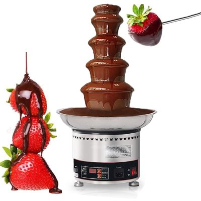 5 Tier Stainless Steel Chocolate Fondue Fountain - 4Kg Capacity, Electric Stainless Chocolate Melts, Digital Display Control & Removable, Nuts Or Party, Cooking Household Birthday Christmas