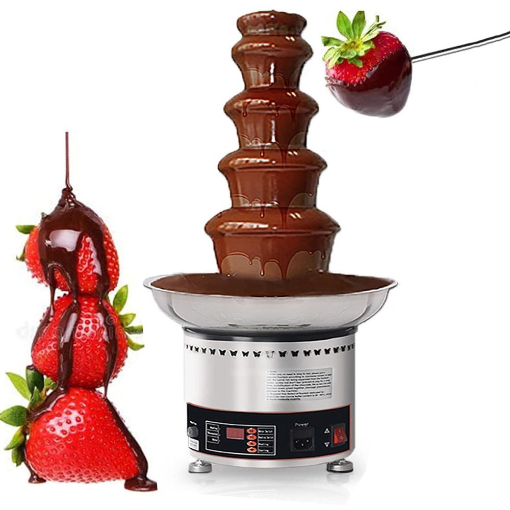 5 Tier Stainless Steel Chocolate Fondue Fountain - 4Kg Capacity, Electric Stainless Chocolate Melts, Digital Display Control & Removable, Nuts Or Party, Cooking Household Birthday Christmas