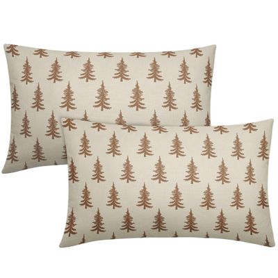 Aytipun Christmas Lumbar Pillow Covers 12x20 Set of 2 Brown Xmas Tree Rustic Winter Decorative Outdoor Pillowcases Farmhouse Holiday Throw Cushion Case Decor for Couch Sofa Bed