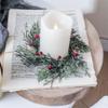 ABOOFAN 4pcs Christmas Candle Rings Wreath Holly Leaves Red Berry Wreath Candle Holder Mini Wreaths for Pillar Kitchen Cabinet Christmas Window Home Table Centerpiece view 2