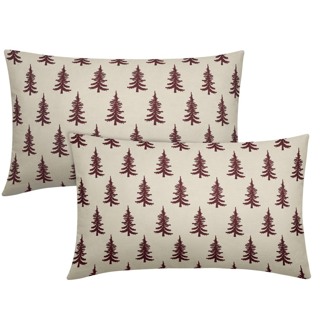 Aytipun Christmas Lumbar Pillow Covers 12x20 Set of 2 Burgundy Xmas Tree Rustic Winter Decorative Outdoor Pillowcases Farmhouse Holiday Throw Cushion Case Decor for Couch Sofa Bed