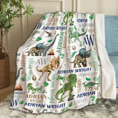 Ottoy Dinosaur Personalized Baby Blanket Gifts for Boys Dinosaur Custom Name Blanket for Girls Boy Super Soft Blankets for Couch Air-Conditioning Quilts Chirstmas Gifts Decor 50"x40" for Kids