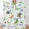 Ottoy Dinosaur Personalized Baby Blanket Gifts for Boys Dinosaur Custom Name Blanket for Girls Boy Super Soft Blankets for Couch Air-Conditioning Quilts Chirstmas Gifts Decor 50"x40" for Kids view 2