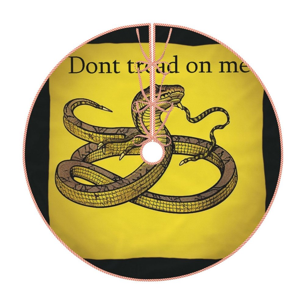 Dont Tread on me Print Christmas Tree Skirt Linen Xmas Tree Mat Cover Christmas Ornaments for Holiday Party Xmas Tree Decorations