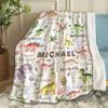 Ottoy Personalized Dinosaurs Baby Blanket Gifts for Boys Dinosaurs Custom Name Blanket for Girls Boy Super Soft Blankets for Couch Air-Conditioning Quilts Chirstmas Gifts Decor 120"x90" for Family view 1