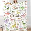 Ottoy Personalized Dinosaurs Baby Blanket Gifts for Boys Dinosaurs Custom Name Blanket for Girls Boy Super Soft Blankets for Couch Air-Conditioning Quilts Chirstmas Gifts Decor 120"x90" for Family view 2