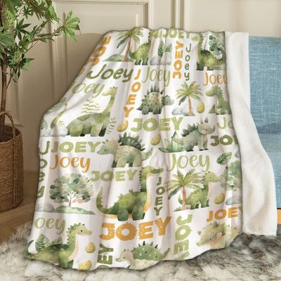 Ottoy Personalized Dinosaurs Baby Blanket Gifts for Boys Dinosaurs Custom Name Blanket for Girls Boy Super Soft Blankets for Couch Air-Conditioning Quilts Chirstmas Gifts Decor 120"x90" for Family