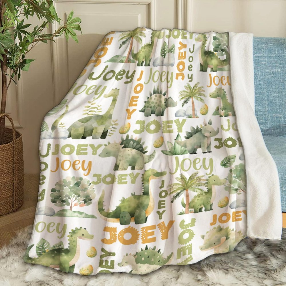 Ottoy Personalized Dinosaurs Baby Blanket Gifts for Boys Dinosaurs Custom Name Blanket for Girls Boy Super Soft Blankets for Couch Air-Conditioning Quilts Chirstmas Gifts Decor 120"x90" for Family