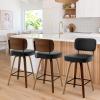 Bekrvio Swivel Counter Height Bar Stools Set of 3, 26" Upholstered Faux Leather Barstools with Back and Bent Wood Legs, Mid Century Modern Bar Chair Island Stool for Kitchen Counter, Black view 1
