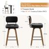 Bekrvio Swivel Counter Height Bar Stools Set of 3, 26" Upholstered Faux Leather Barstools with Back and Bent Wood Legs, Mid Century Modern Bar Chair Island Stool for Kitchen Counter, Black view 2