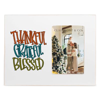Clairmont & Co LF1982 Thankful Grateful Blessed Orange Teal Green On White 8.5 x 11 Wood Lily Wall or Tabletop Picture Frame Display
