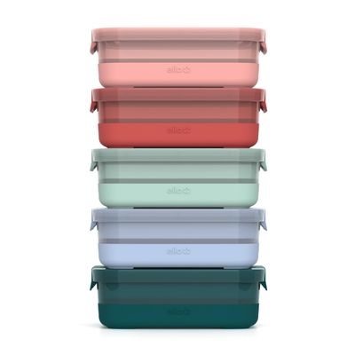 Ello Plastic 3.7 Cup Meal Prep Set 10 Pc, 5 Pack Set - BPA Free Plastic Food Storage Container with Silicone Boot and Airtight Lids, Dishwasher, Microwave, and Freezer Safe, Melon