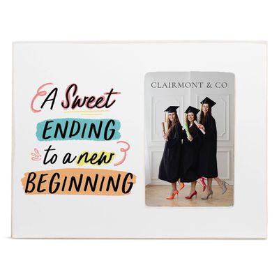Clairmont & Co LF2347 A Sweet Ending To A New Beginning Graduate White 8.5 x 11 Wood Lily Wall or Tabletop Picture Frame Display