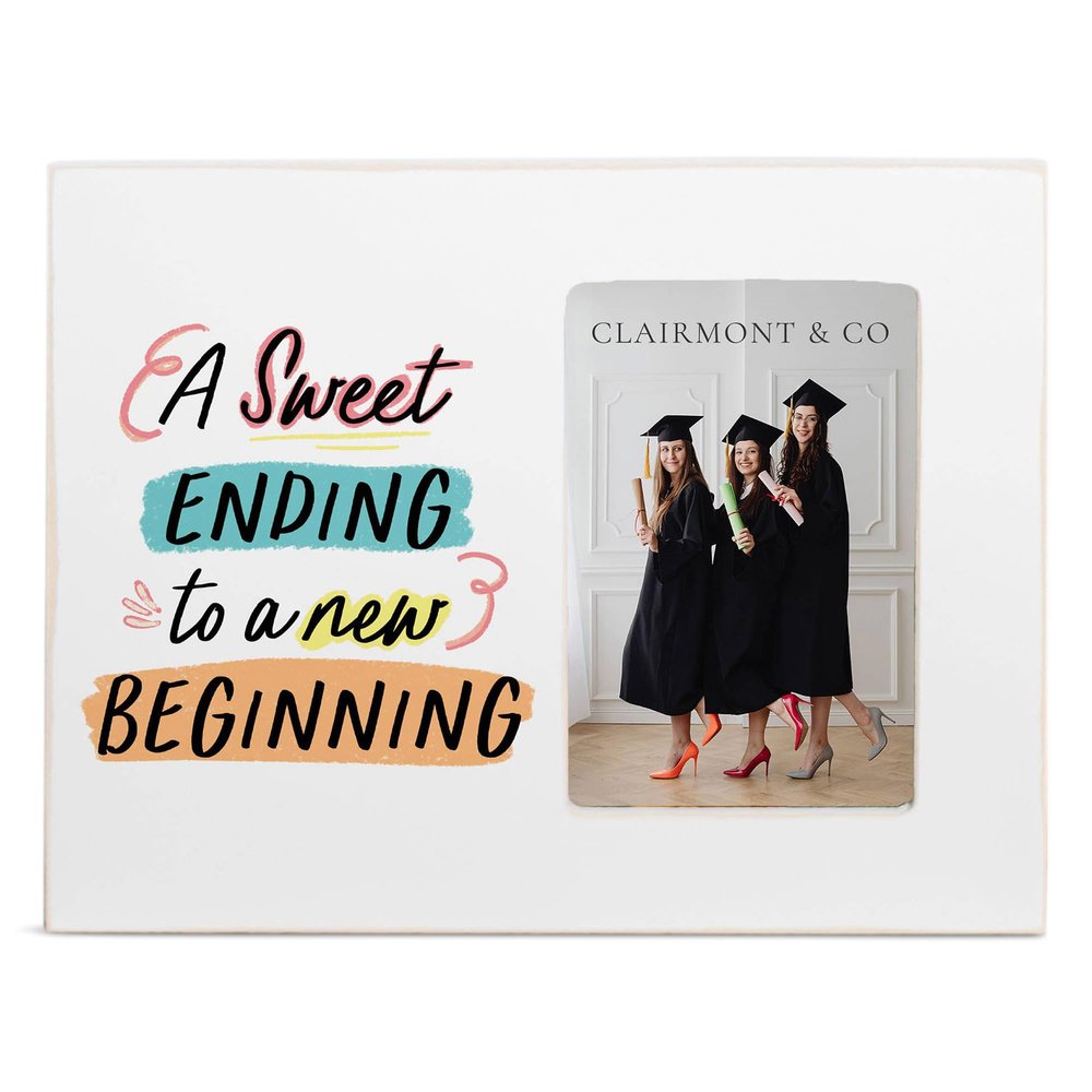 Clairmont & Co LF2347 A Sweet Ending To A New Beginning Graduate White 8.5 x 11 Wood Lily Wall or Tabletop Picture Frame Display