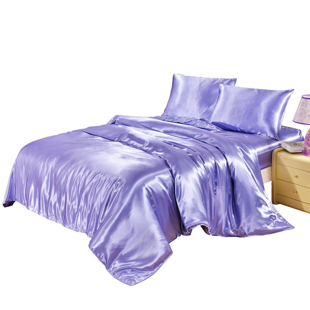 3pc Lilac Satin Duvet Cover Palatial King 120x98 Satin Zipper Clouser Cover