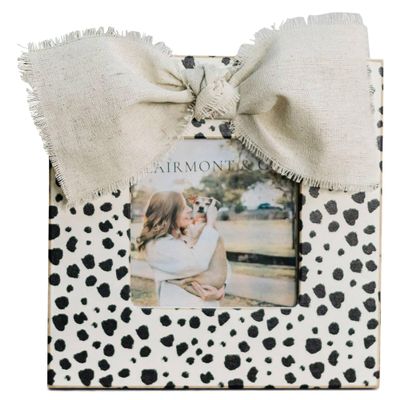 Clairmont & Co SSP1781 Black and Cream Spots with Bow 4 x 4 Wood Square Wall or Tabletop Picture Frame Display