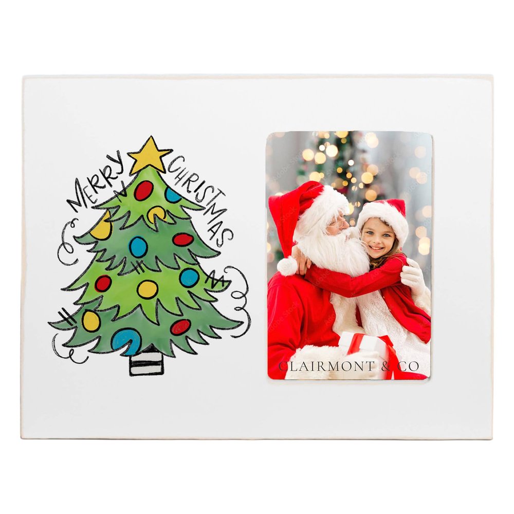 Clairmont & Co LF1847 Merry Christmas Whimsy Tree White 8.5 x 11 Wood Lily Wall or Tabletop Picture Frame Display