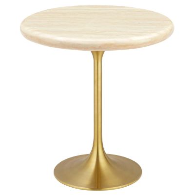 Modway EEI-6746-GLD-TRA Lippa 20" Round Artificial Travertine Side Table, Gold Travertine