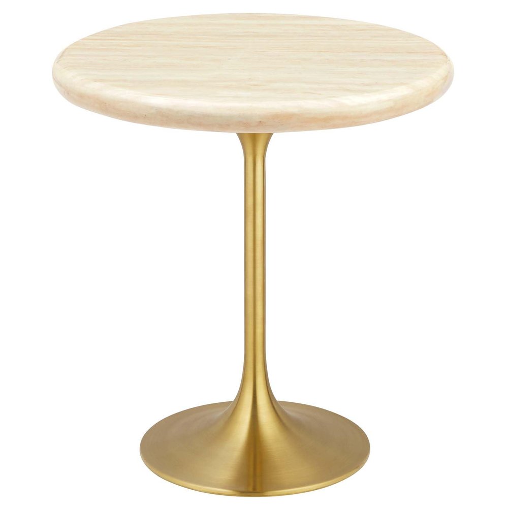 Modway EEI-6746-GLD-TRA Lippa 20" Round Artificial Travertine Side Table, Gold Travertine