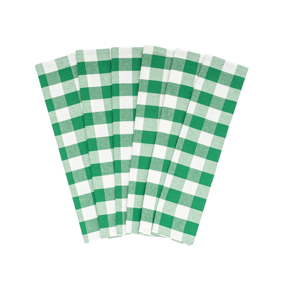 Green Kitchen Towels - 6 Pack, 100% Cotton, 30"x20", Reusable, Plaid Pattern Dish Tea Towels with Hanging Loop - St. Patrick's Day Decor, Absorbent, Washable and Durable Dish Cloths (6 Pack)