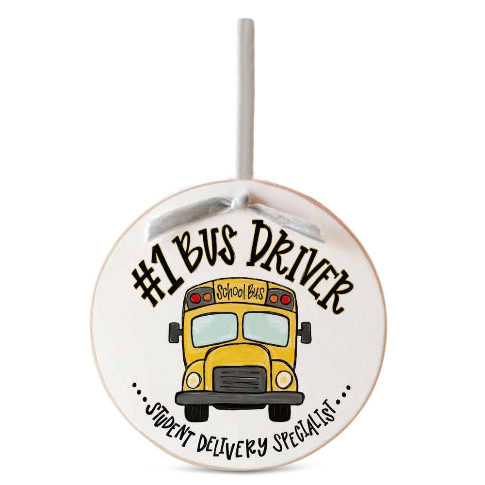 Clairmont & Co BO2484#1 Bus Driver Student Delivery Specialist 6 inch Wood Round Keepsake Ornament for Christmas Tree