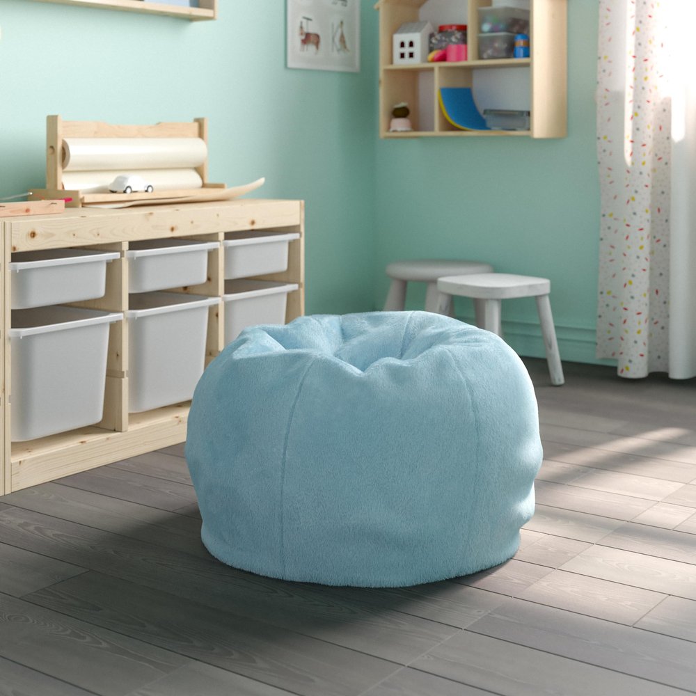 EMMA + OLIVER Daisy Small Teal Furry Bean Bag Chair for Kids and Teens