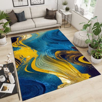 3D Graffiti Art Abstract Area Rugs, Blue Gold Luxury Hand Painted Oil Painting Apartment Carpet, Bedroom Rug Pattern Clear Comfortable Feet Apply to Kitchen Dining Room,57ft/150 * 210cm