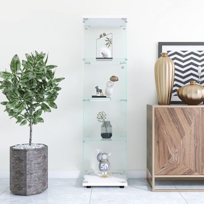 Gnrolaz 4 Shelves Glass Display Cabinet,Display Case Curio Cabinets with Glass Door & Lock,Glass Bookshelf Storage Collection Display Case for Living Room Bedroom Office,16.7" W x 14.3" D x 64.7" H