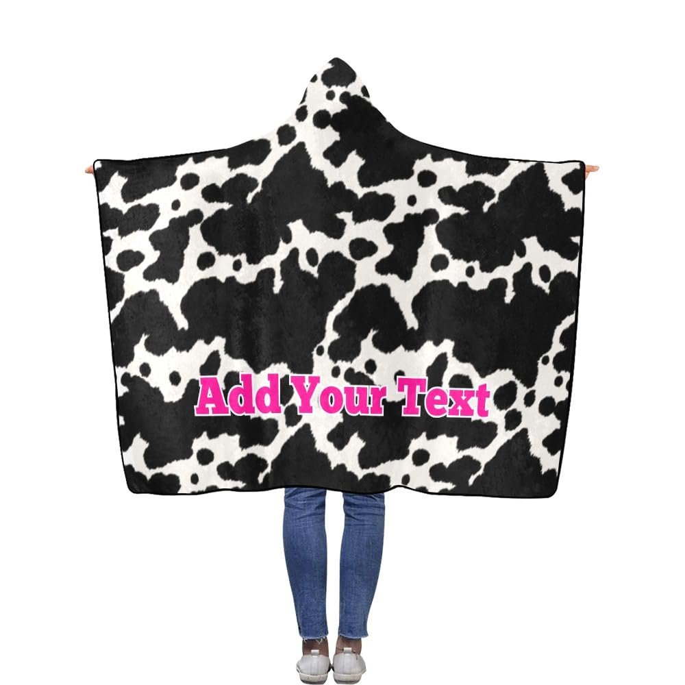 Cow Blanket Custom Hooded Blankets Wearable Blanket Hoodie Personalized Picture Blanket Comfy Cow Print Christmas Gift for Women Men