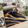 Abstract Line Art Area Rugs, Luxurious Black Gold Marble Texture Living Room Carpet, Carpet Mat Pattern Clear Comfortable Feet Apply to Cafe Office Door Mats Porch,56ft/150 * 180cm view 1