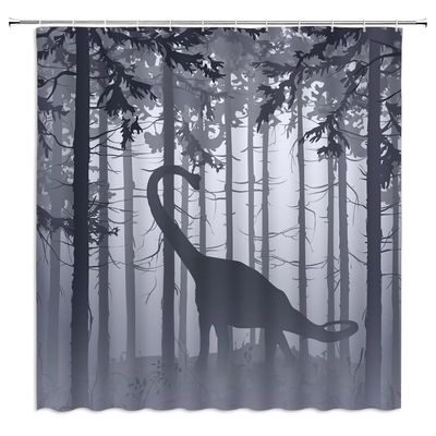 ZWSMZW Dinosaur Shower Curtain Foggy Forest Wildlife Rustic Lodge Country Farmhouse Outdoor Black White Bathroom Decor Fabric Curtains with Hooks