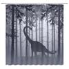ZWSMZW Dinosaur Shower Curtain Foggy Forest Wildlife Rustic Lodge Country Farmhouse Outdoor Black White Bathroom Decor Fabric Curtains with Hooks view 1