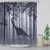 ZWSMZW Dinosaur Shower Curtain Foggy Forest Wildlife Rustic Lodge Country Farmhouse Outdoor Black White Bathroom Decor Fabric Curtains with Hooks view 3