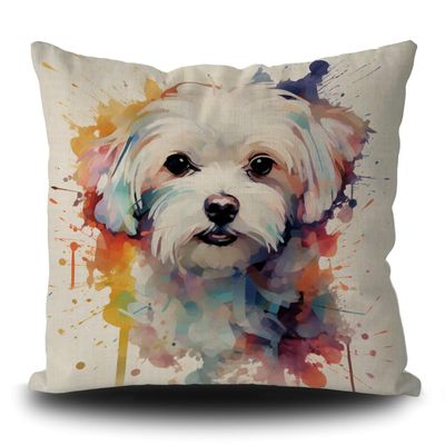 Ganshan Bi Cute Maltese Dog Throw Pillow Cover Colorful Painting Dog Puppy Art Decorative Pillow Case for Bed Couch Sofa Dog Lover Gift 20X20 Inch Linen Double Side, Style 1