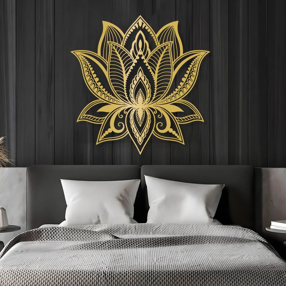 Mandala Wall Art, Lotus Flower Metal Wall Art, Large Metal Mandala Wall Decor, Lotus Mandala Wall Art, Yoga Art, Spiritual Wall Art, Home Bedroom Wall Decor, Metal Wall Art for Living Room (30"x30" | 76x76cm, Gold)