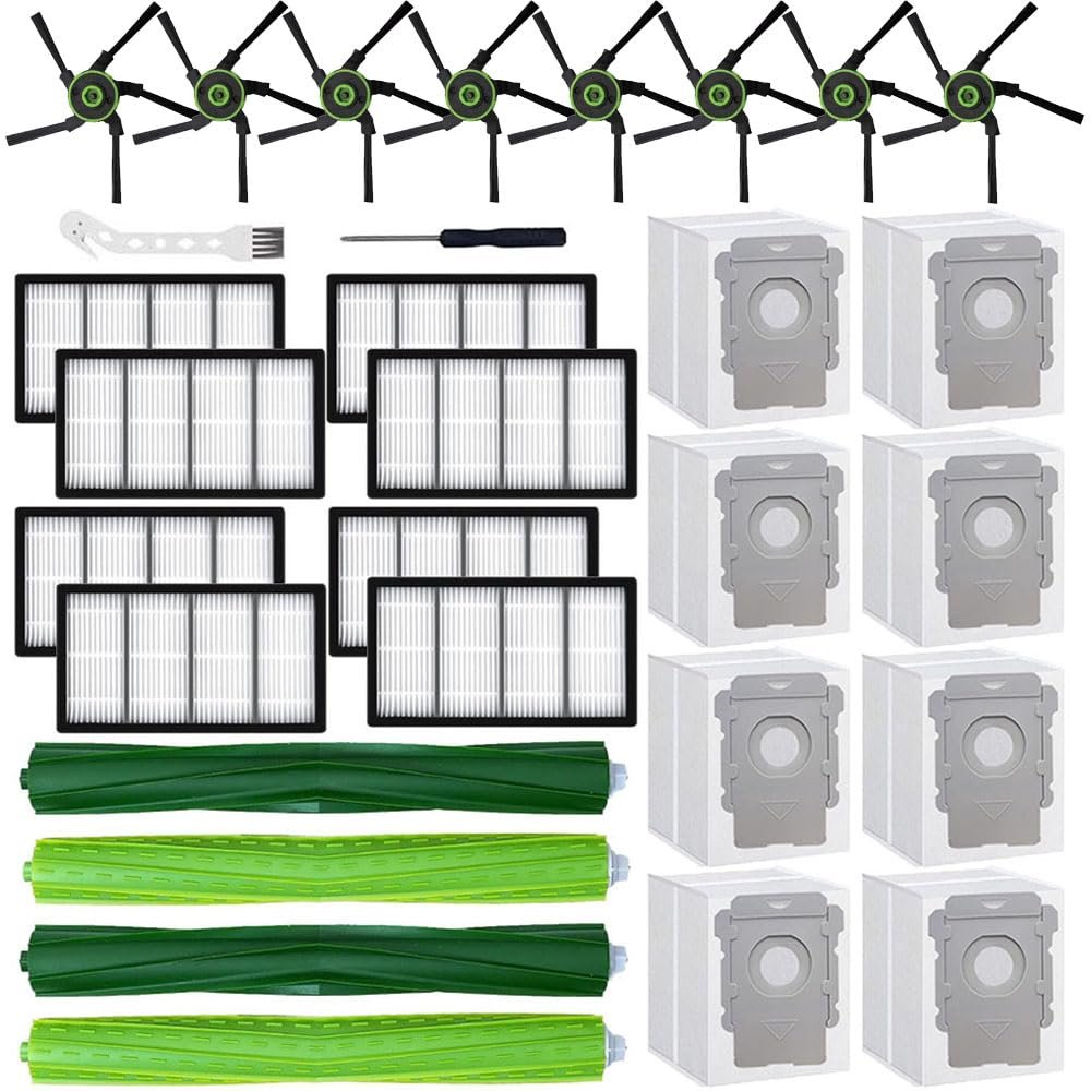 MIXEAL Replacement Parts for iRobot Roomba s9 (9150) s9+ s9 Plus (9550) s Series Vacuum Cleaner,Accessories includes 2 Pack of Multi-Surface Rubber Brushes,8 Side Brushes,8 Filters,8 Dust Bags