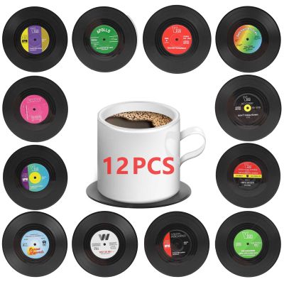 12 PCS Funny Retro Vinyl Record Coasters,Bars,Birthdays, Parties for Music Lovers Colorful Coaste,Home Decor Housewarming and Wedding Decorations Gifts Ideas