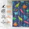 KINUUIS 4 Pcs Blue Dinosaur Bathroom Set Little Boy Cartoon Cute Shower Curtain Sets with Non-Slip Rugs Toilet Lid Cover and Bath Mat Set, Toddler Kids Boy Bathroom Decor with 12 Hooks view 3