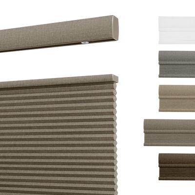 Boolegon New Upgrade Top Down Bottom Up 1" Linen Cellular Shades Natural Fabric Honeycomb Blinds Cordless Blinds for Windows Room Darkening Office Home, Light Filtering Light Brown, 61" W x 56" H