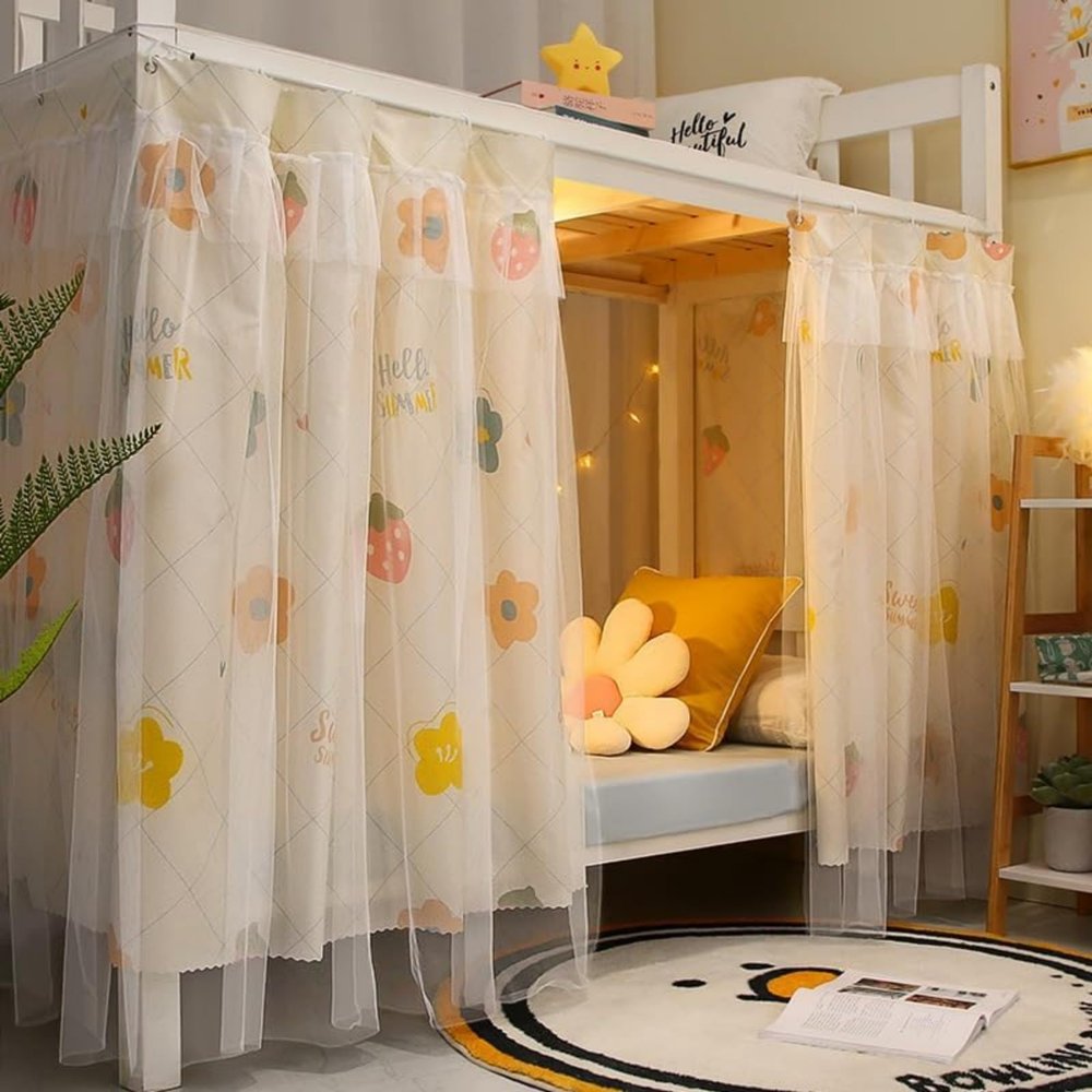 Dorm Bunk Bed Curtains Home Upper&Bottom Bed Cloth Curtain Lightproof Bed Tents Drapes Breathable Dustproof Bed Canopy with Rope Buckles(1 Panel)