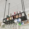 Black Wine Rack, Home Hanging Stemware Champagne Glasses Racks, Bar Restaurant Wine Bottle Holder Suspended Ceiling Wine Glass Storage Shelf Metal Ups view 2