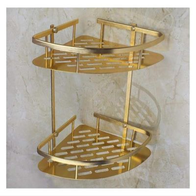TANIDA Bathroom Shelf Organiser Corner Shower Wall Caddy Corner Basket Gold Shower Caddy for Shoo Soap Hair Dryer Holder Triangle Shelves Wall Mounted Banheiro Etagere