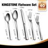 KINGSTONE Silverware Set for 8, 40-Piece 18/10 Stainless Steel Flatware Set,Forged Cutlery Set Matte Satin Finish, Dishwasher Safe view 2