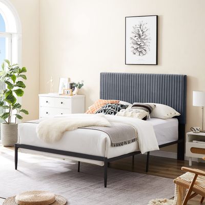 B110 Full Bed Beautiful line Stripe Cushion headboard Strong Iron Frame with high Temperature Paint