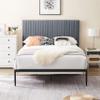 B110 Full Bed Beautiful line Stripe Cushion headboard Strong Iron Frame with high Temperature Paint view 3